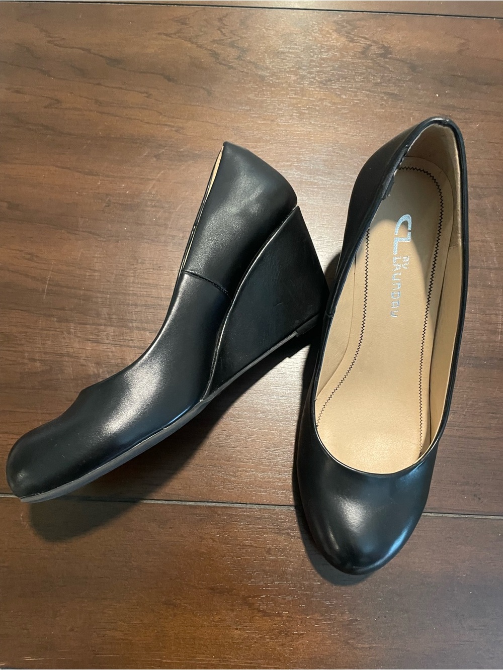 CL by Laundry Black Wedge Pumps - Sleek Leather-Look Heels